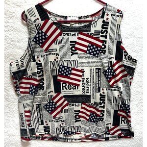 Patriotic Flag Newsprint Tank Top Sleeveless Vintage Look Women's Lightweight